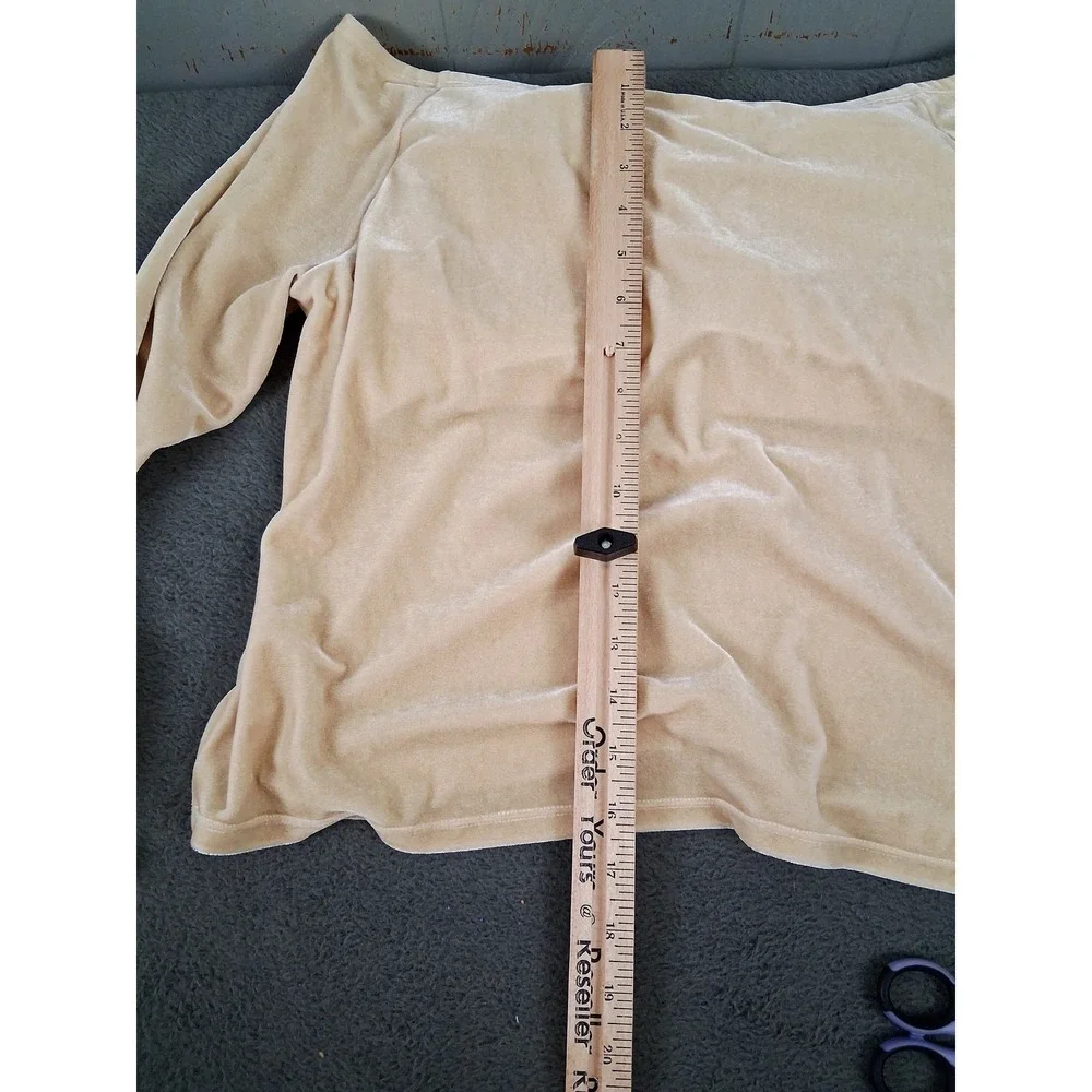 Soft Surroundings Sweater Womens Large Beige Velvet Off Shoulder Long Sleeve Top - Picture 9 of 9